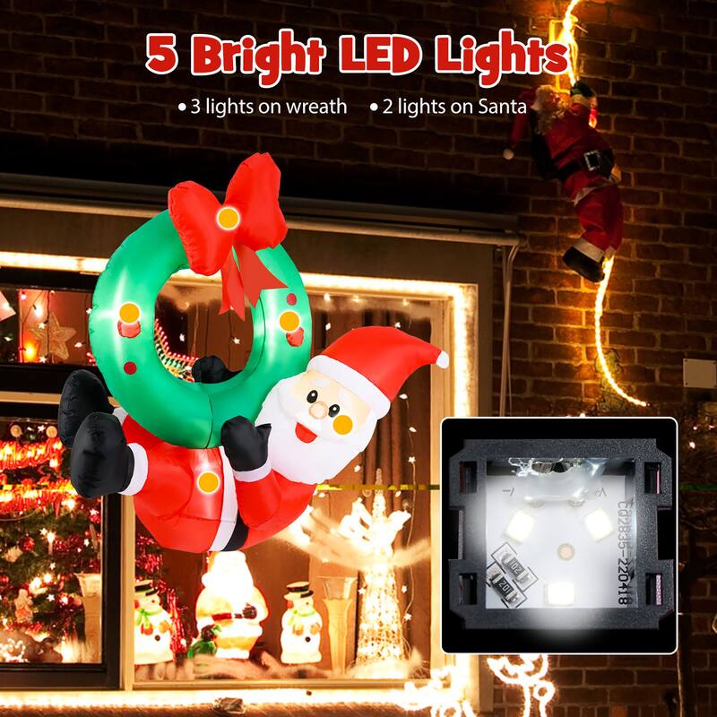 Gymax 4 Ft Blow up Santa Claus w/ LED Lights & Christmas Wreath - Multi - See Details