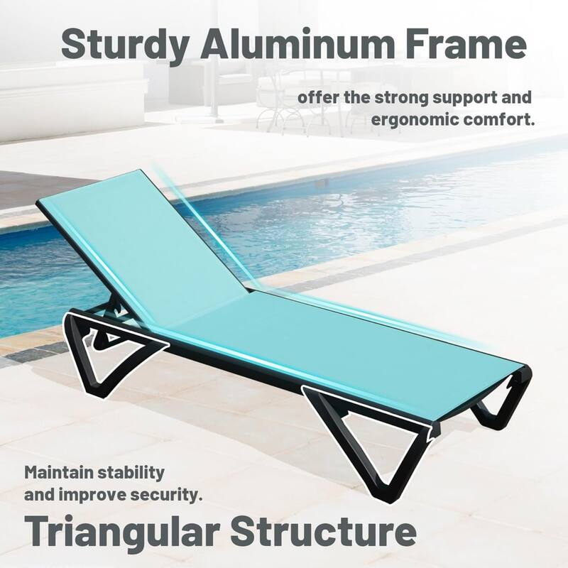 Outdoor Chaise Lounge Chair Set Adjustable Aluminum Frame with Side Table