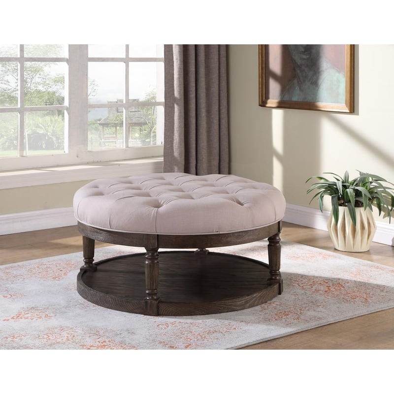 Best Master Furniture Upholstered Round Tufted Ottoman Coffee Table