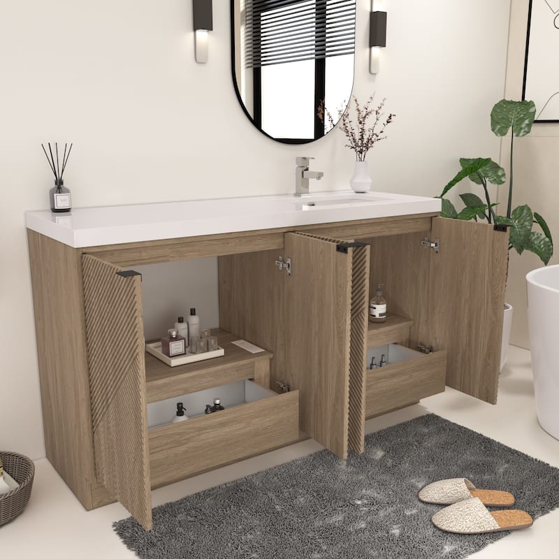 Milano 60" Freestanding Bathroom Vanity with Right White Sink