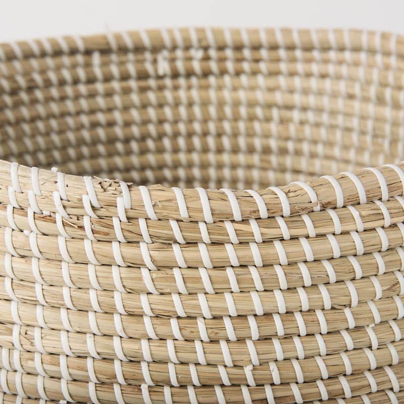Maddie Light Brown & Black Seagrass Round Baskets (Set of 3)