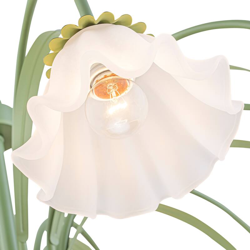 Botanical Green Chandelier with Floral Frosted Glass Shades