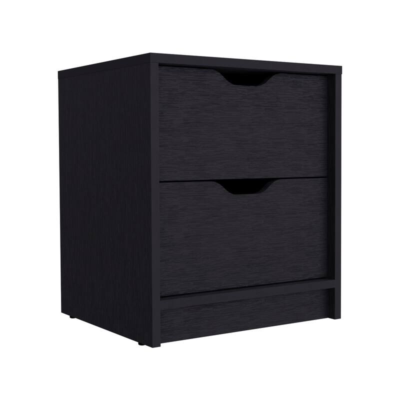 Black Double Drawer Nightstand with Ergonomic Design