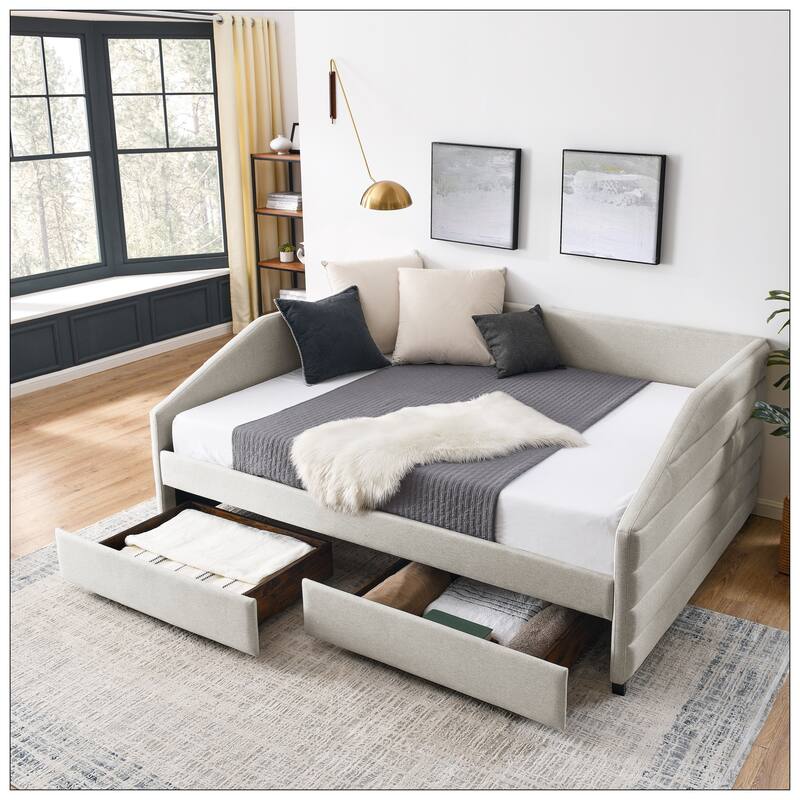 Queen Size Daybed with Two Drawers Trundle