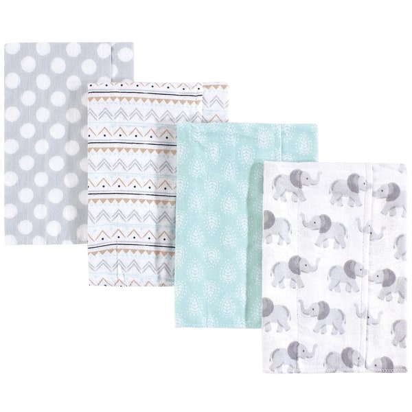 slide 1 of 1, Hudson Baby Infant Cotton Flannel Burp Cloths 4pk, Gray Elephant, One Size - Gray Elephant - One Size One Size - Gray Elephant