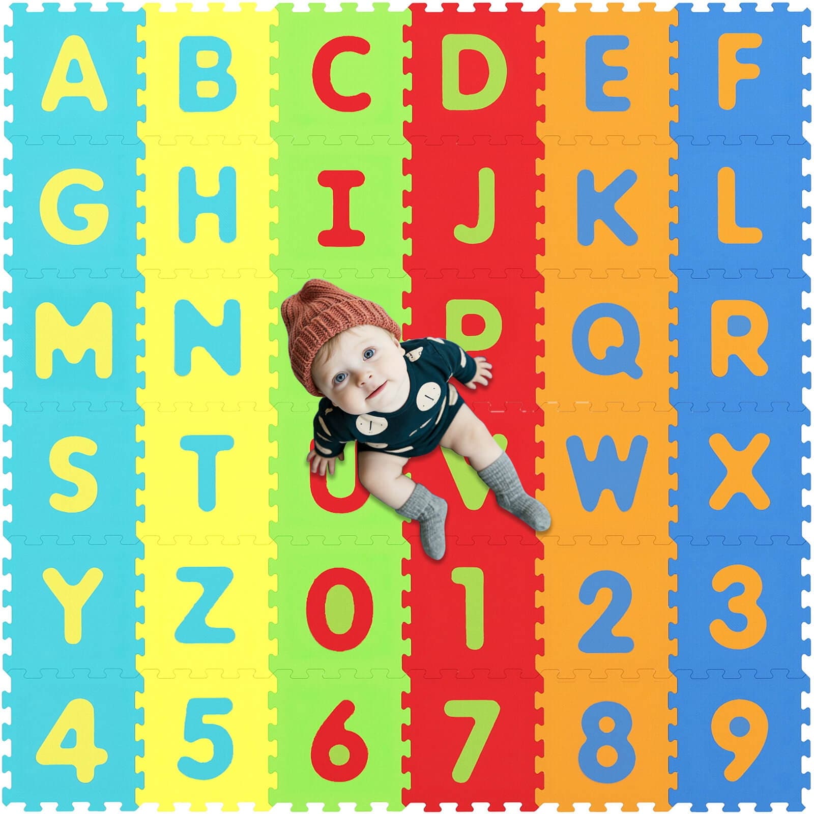 Gymax 36-Piece Kids Puzzle Play Mat w/ Alphabet & Numbers 36 Sq FT - Multicolor