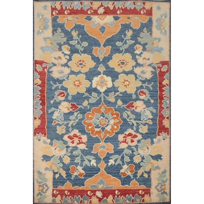 Hand Knotted Oriental 100% Wool Carpet Transitional Floral Navy Blue & Blues Oushak Area Rug - 11' 10'' X 9' 2''