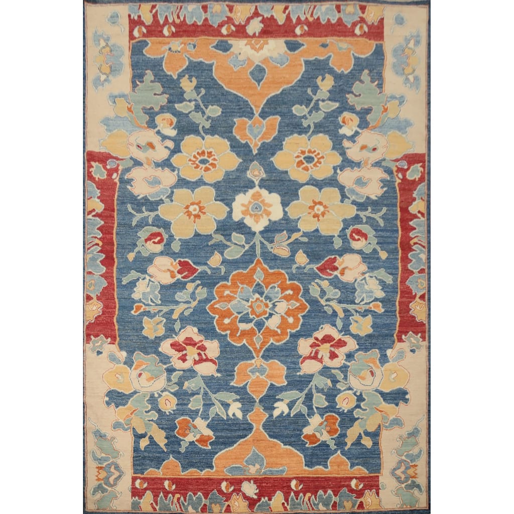 Hand Knotted Oriental 100% Wool Carpet Transitional Floral Navy Blue & Blues Oushak Area Rug - 11' 10'' X 9' 2''