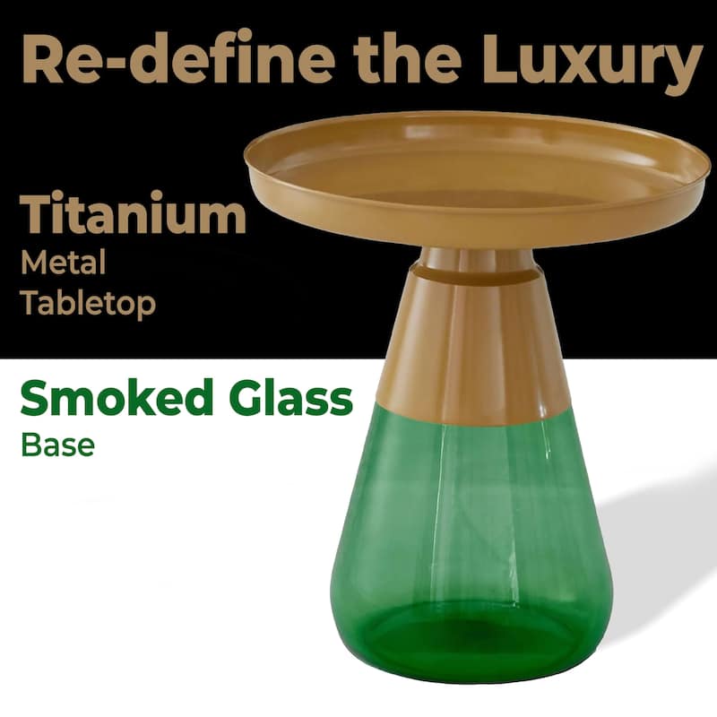 Green Titanium Coffee Table with Matte Gold Tray Top Round 19x20