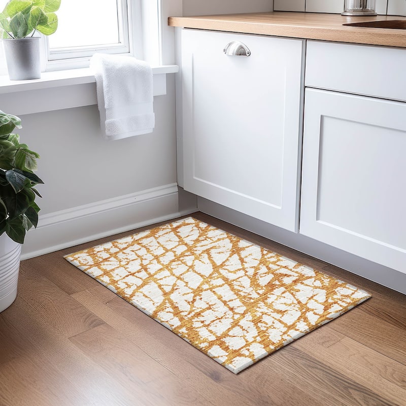 Machine Washable Indoor/ Outdoor Abstract Contemporary Chantille Rug