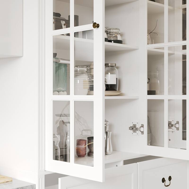 78.7" Combo Buffet Bookcase Storage Cabinet Glass Bookshelf Display