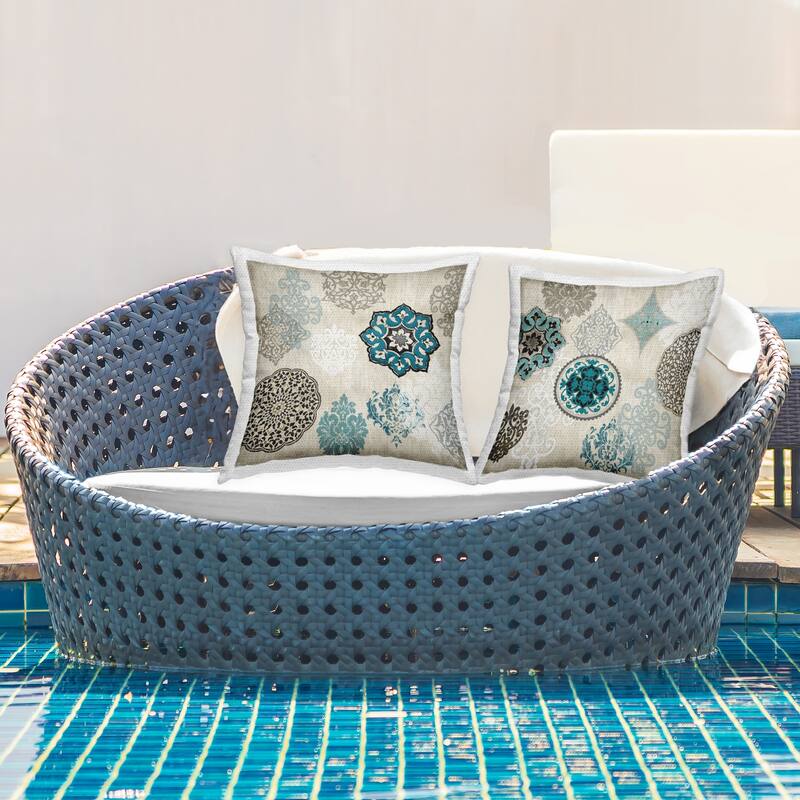 Stupell Blue & Beige Boho Pattern Printed Outdoor Throw Pillow Design by Ellie Roberts (Set of 2)