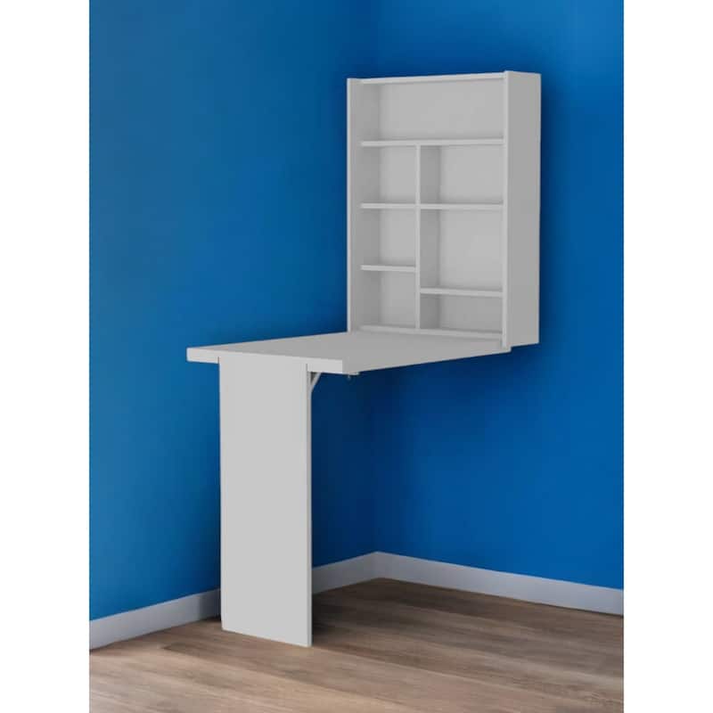 24" Wall-Mounted Writing Desk in Glossy Space-Saving Modern Workstation for Home Office or Bedroom - White