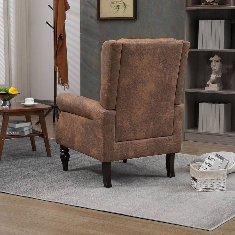Transitional Wingback Accent Chair Armchair with Sturdy Wood Legs