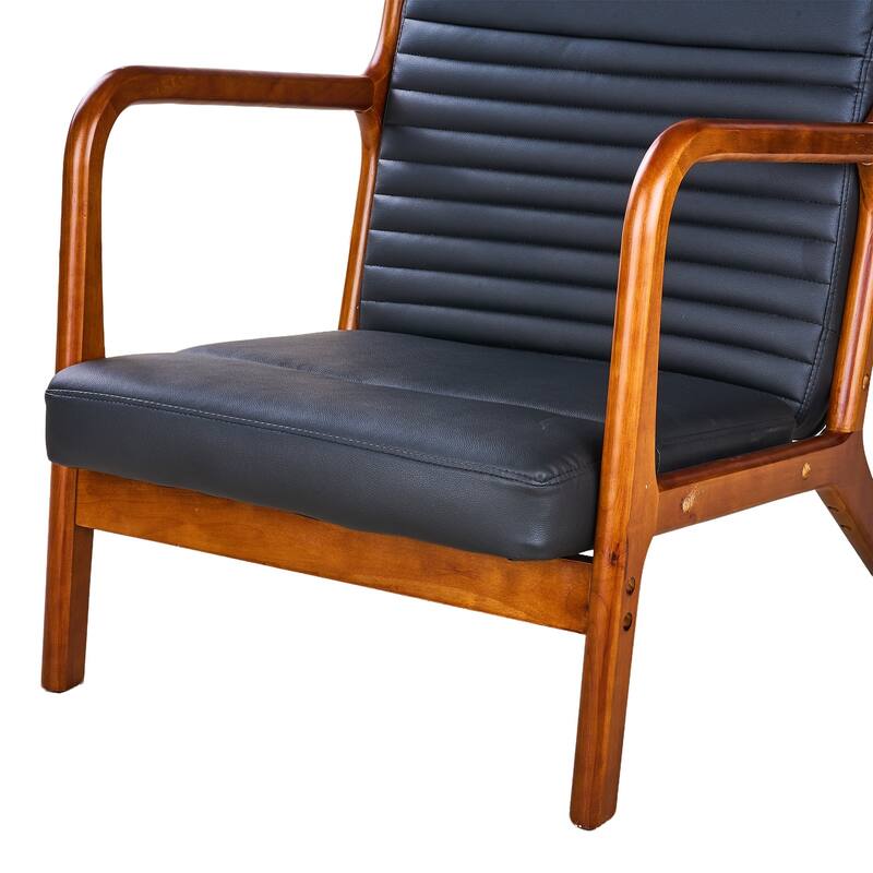 Modern Accent Chair with High Back, PU Leather Reading Armchair with Waist Cushion, Upholstered Wood Frame Living Room Chairs