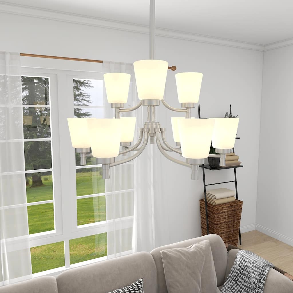 9 Light Shaded Classic Tiered Chandelier - 28.96"x26.44"