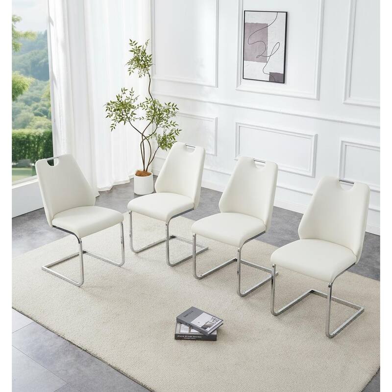 White Dining Chair Side Chair Leisure Chair Reception Chair Set of 4 Leather Upholstered Chair with Metal Legs - White