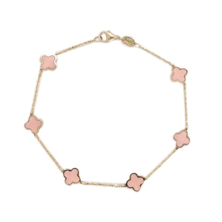 Italian Gold 14K Yellow Gold Clover Gemstone Bracelet - Made in Italy 7mm Clover Size 1.40 grams - Topaz