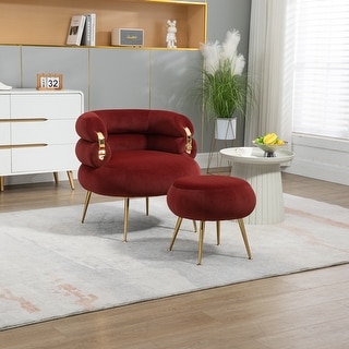 Wine Red Velvet Armchair Lounge Chair & Ottoman Sets Accent Chair - Bed ...