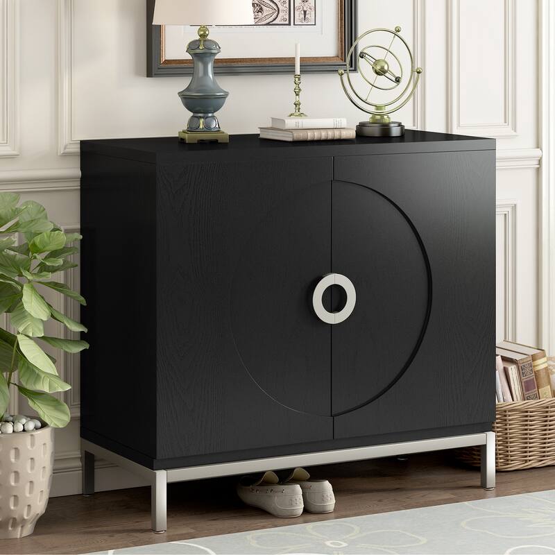 Accent Cabinet with Solid Wood Veneer and Metal Leg Frame - 34"L x 15.5"W x 31.9"H