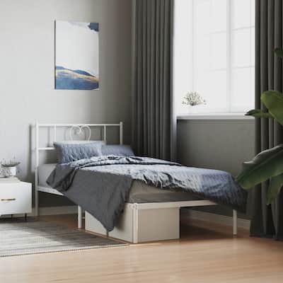 vidaXL Twin XL Metal Bed Frame with Headboard, White, No Mattress - 81.5" x 41.3" x 35.4"