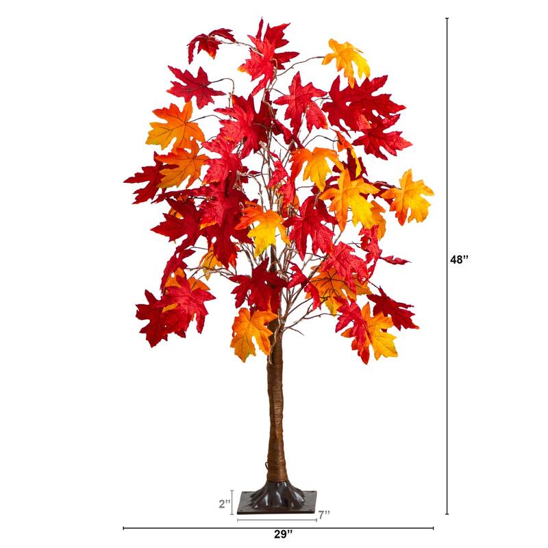 Pre-Lit Fall Harvest Weeping Maple Artificial Tree - 4' - Warm White LED Lights