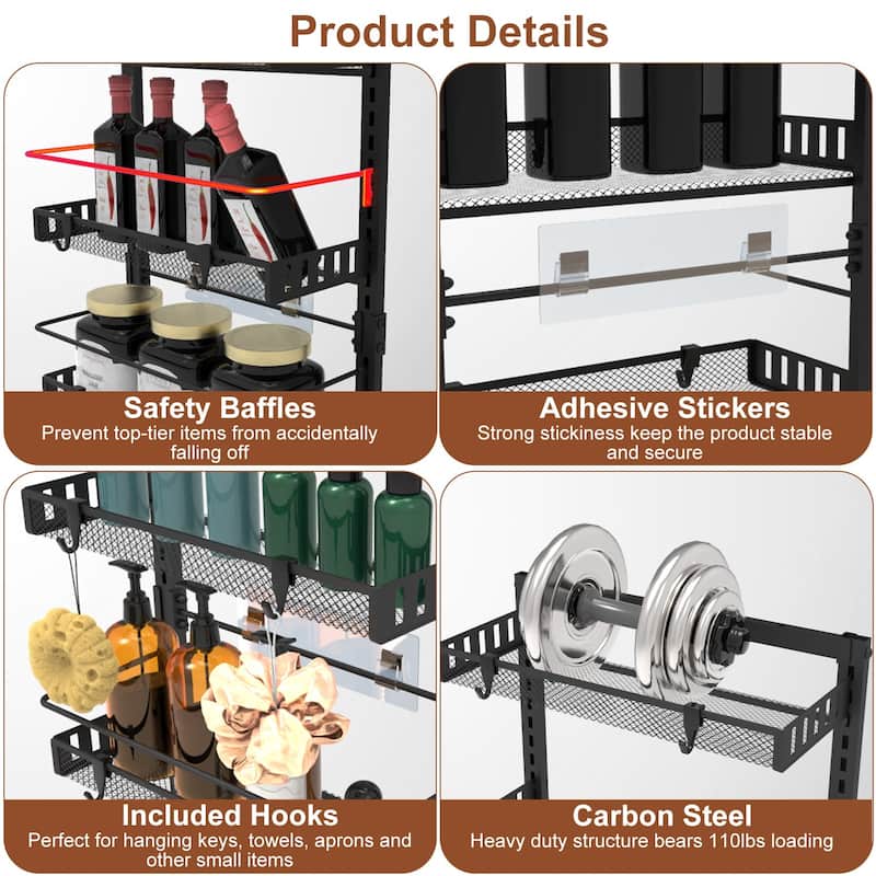 6-Tier Over Door Storage Organizer Heavy Duty Carbon Steel Mesh Pantry Rack Adjustable - 50.19 × 17.12 × 6.1 in)