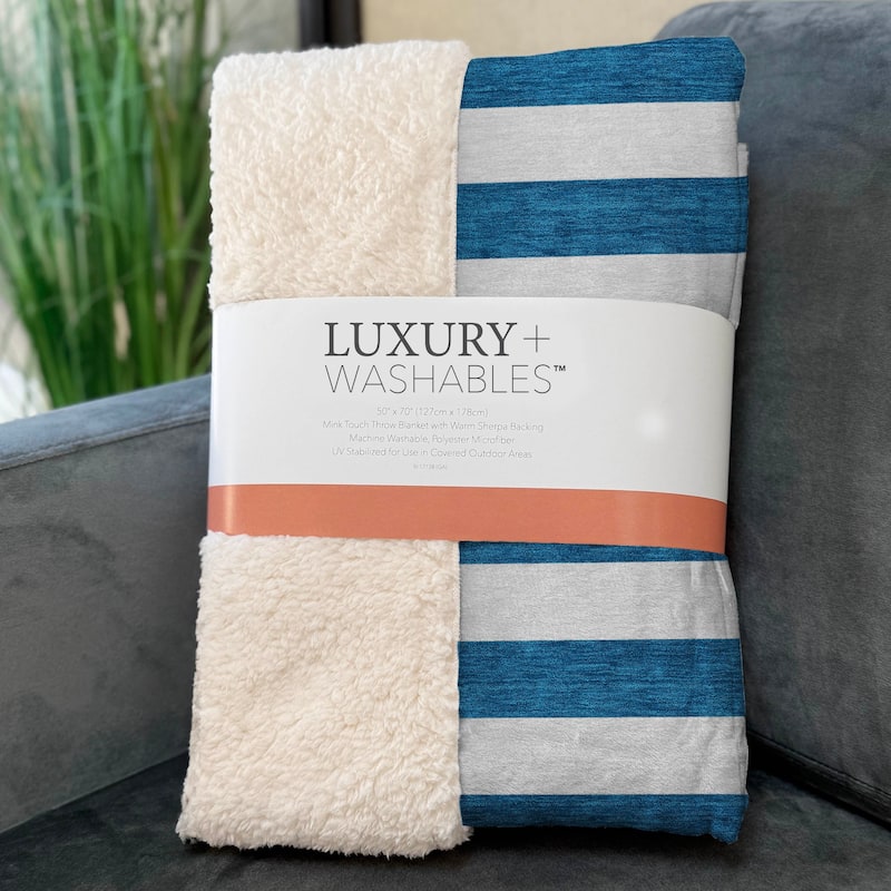 Premium Machine Washable Modern Stripes Sherpa Throw Blanket