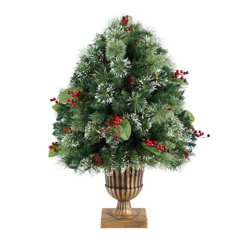 3' Pre-Lit Frosted Pine Artificial Christmas Tree, Warm Clear LED Lights - 3 Foot