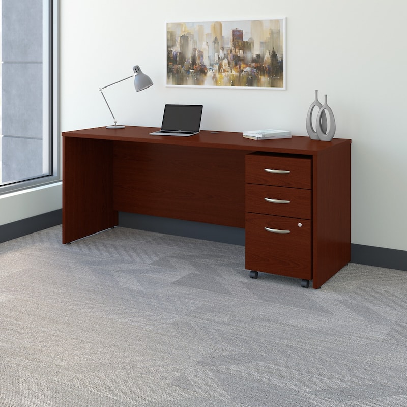 Series C 72W x 24D Office Desk with Drawers by Bush Business Furniture - Mahogany