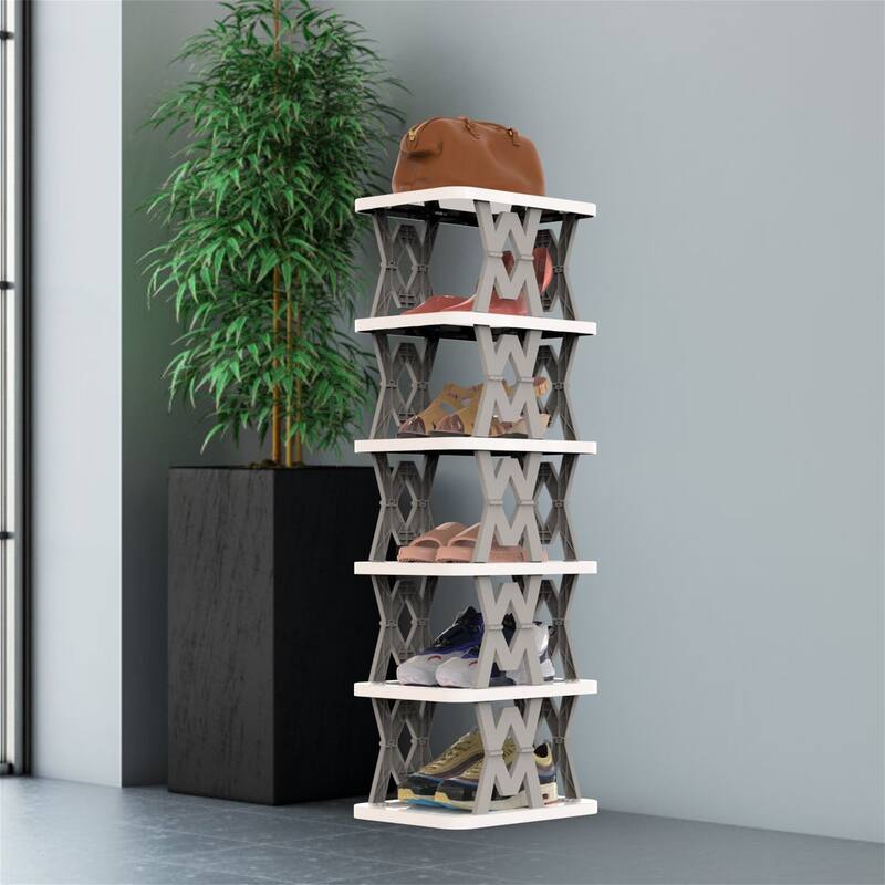 6 Tier Foldable Shoe Rack Vertical Shoe Organizer Narrow Shoe Rack
