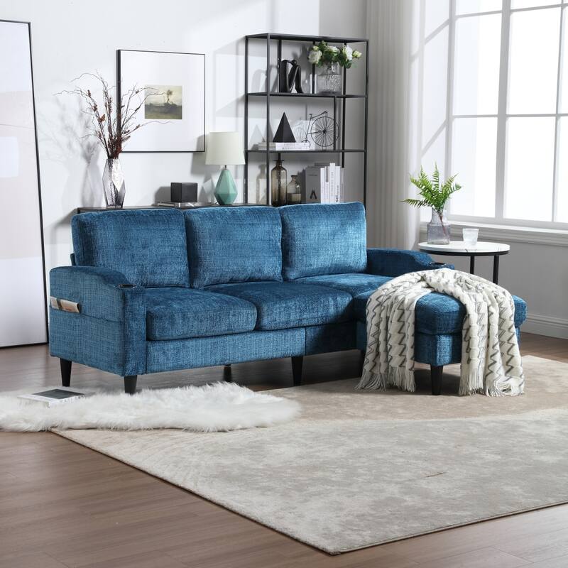 Convertible Sectional Sofa Couch, L-Shape Cozy Sofa Couch Set 4 Seat Sofa Sectional with Storage Ottoman for Living Room - Teal