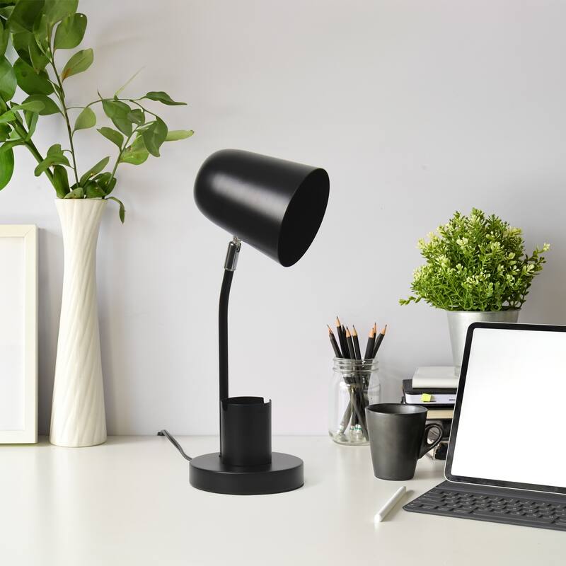 Adjustable Desk Lamp with Pen Holder - 15.75" - Black
