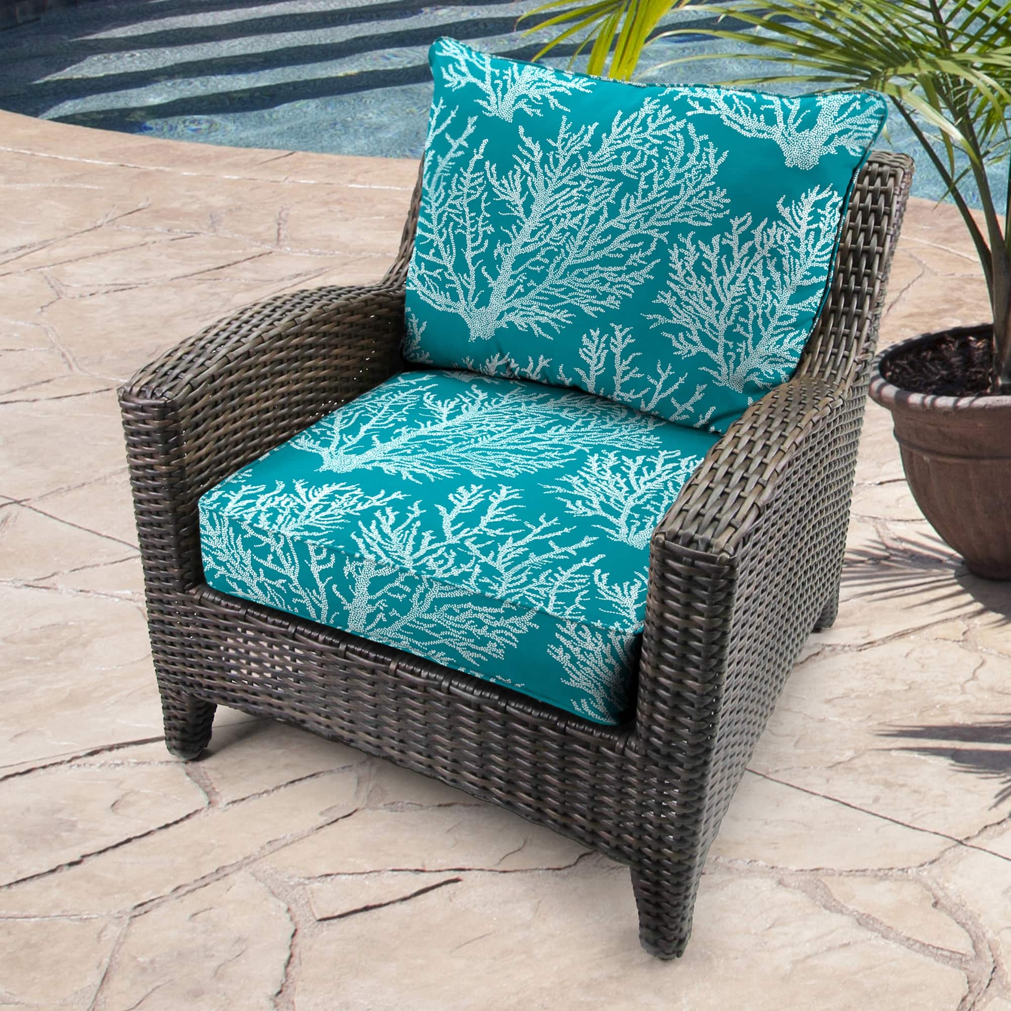 24" x 47" Turquoise Nautical Outdoor Deep Seat Chair Cushion Set Bed