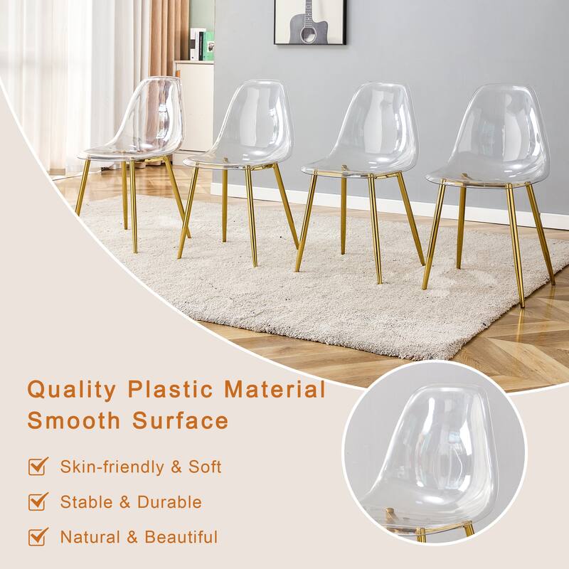 Modern Dining Set with Round Glass Table & Transparent Chairs