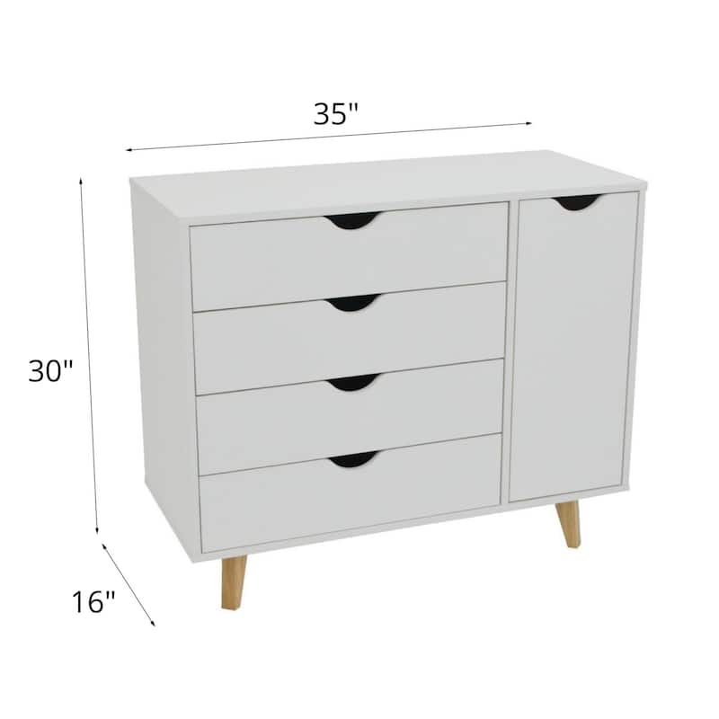 HomeRoots 35" White Solid Wood Four Drawer Combo Dresser