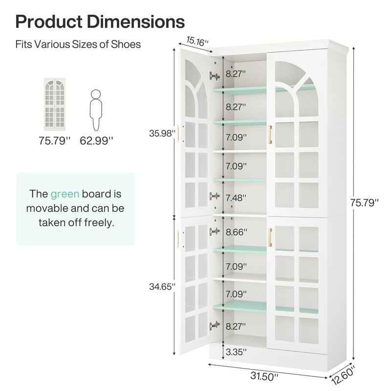 Pantry Cabinet with LED Lights, 76" Tall Adjustable Storage Cabinet