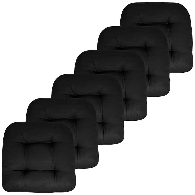 Sweet Home Collection Patio Cushions Outdoor Chair Pads Thick Fiber Fill Tufted 19" x 19" - Set of 6 - Black