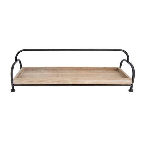 Rectangle Brown Wood Tray with Black Metal Stand