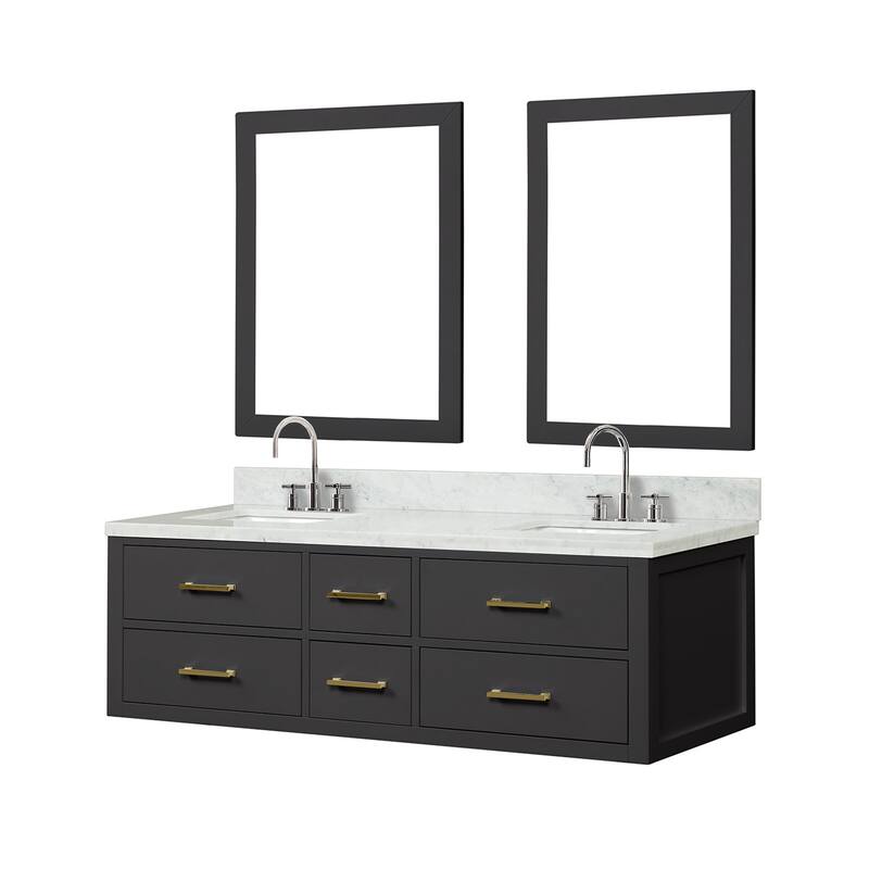 Lexora Castor Double Bath Vanity, Carrara Marble Top, Faucet Set, and Mirrors