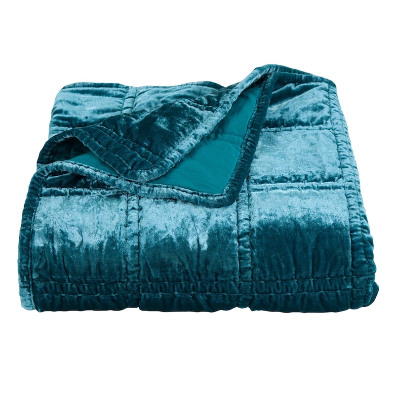 HiEnd Accents Stella Faux Silk Velvet Romantic Western Double Box Stitch Throw Blanket, 50"x60"