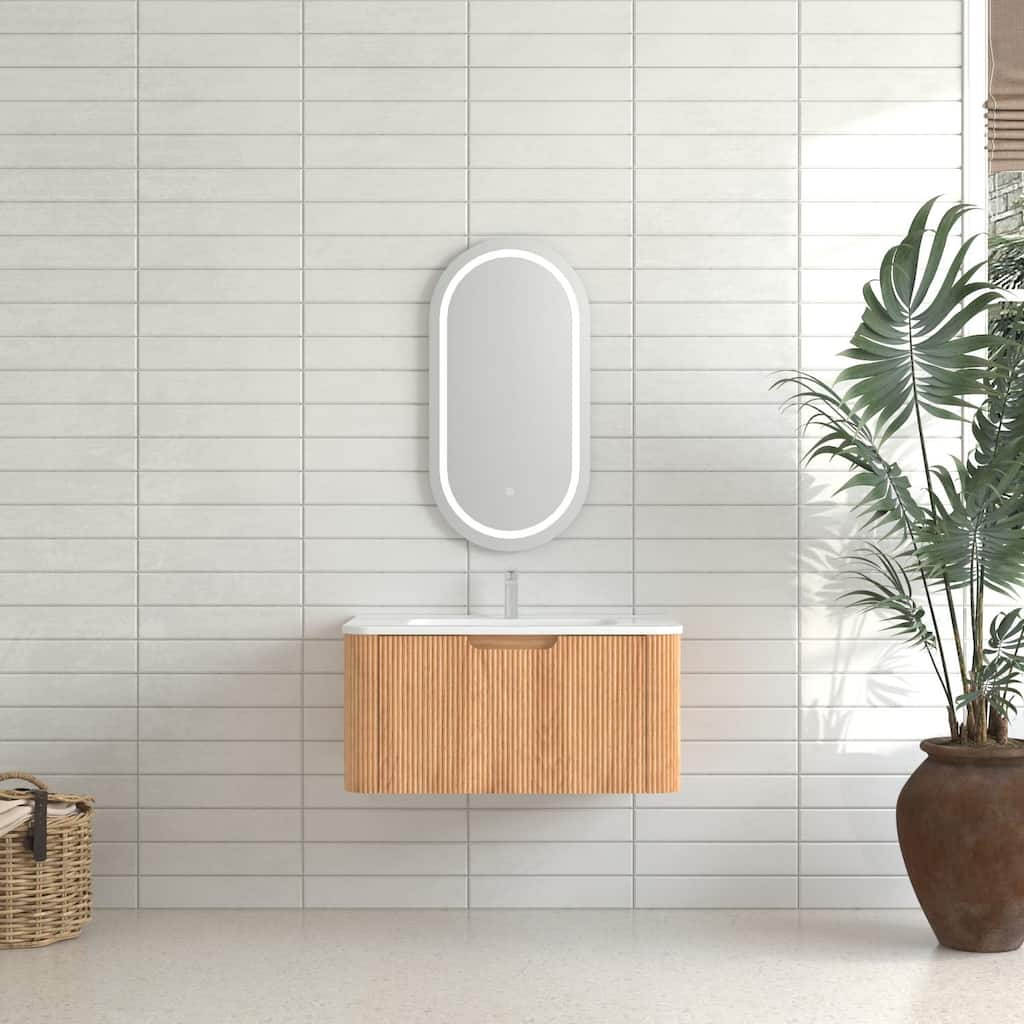 Wall-Mounted Floating Bathroom Vanity with Ceramic Basin