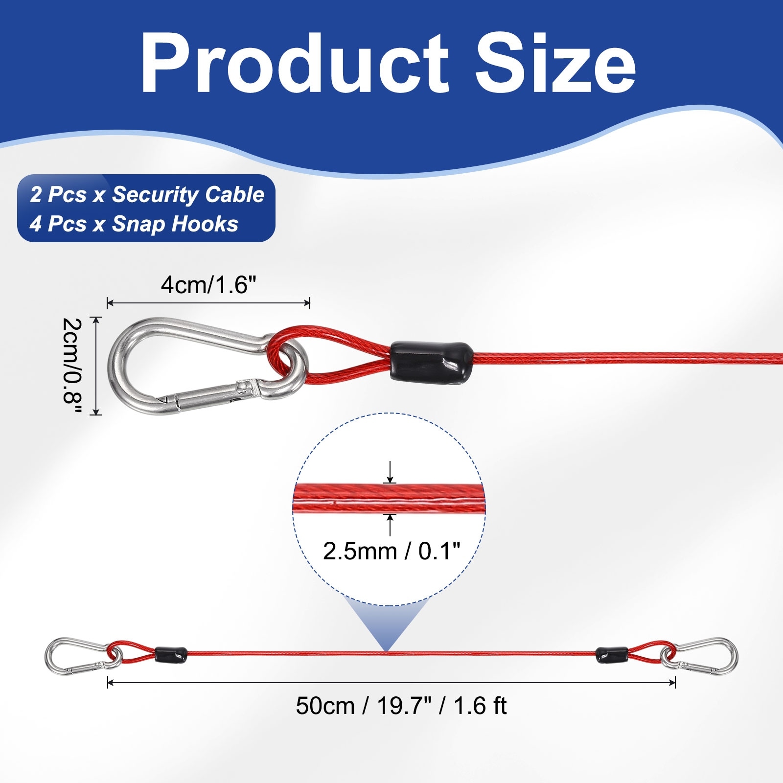 Security Steel Cable with Snap Hook Coated Flexible Double Loop Wire Rope Bike Cable Lock for Outdoor Travel Luggage