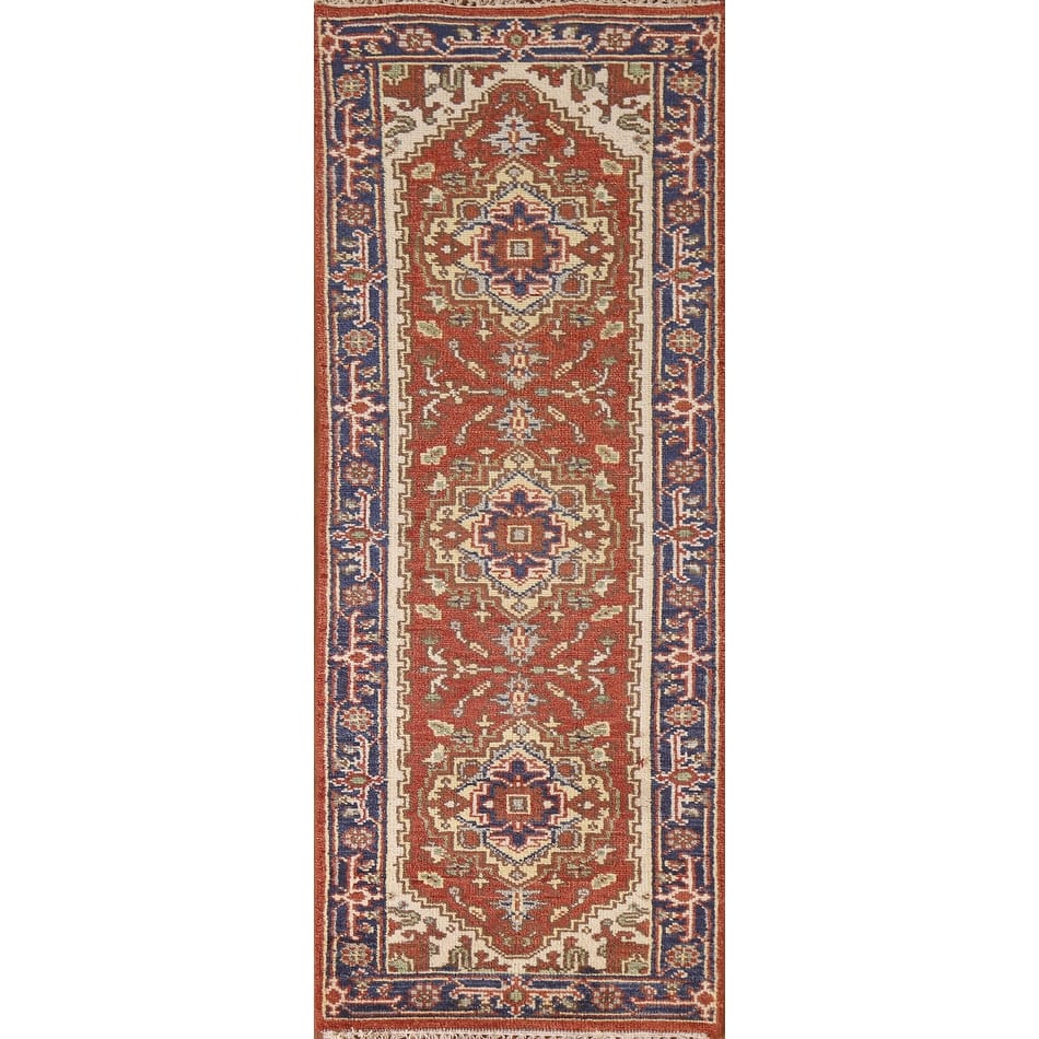 Orange Heriz Indian Runner Rug Hand-knotted Wool Carpet - 2'6"x 7'11"