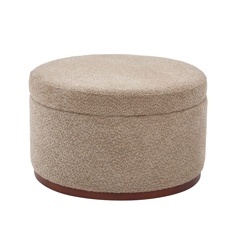 Christopher Knight Home - Rowan Modern Round Upholstered Storage Ottoman with Wood Base