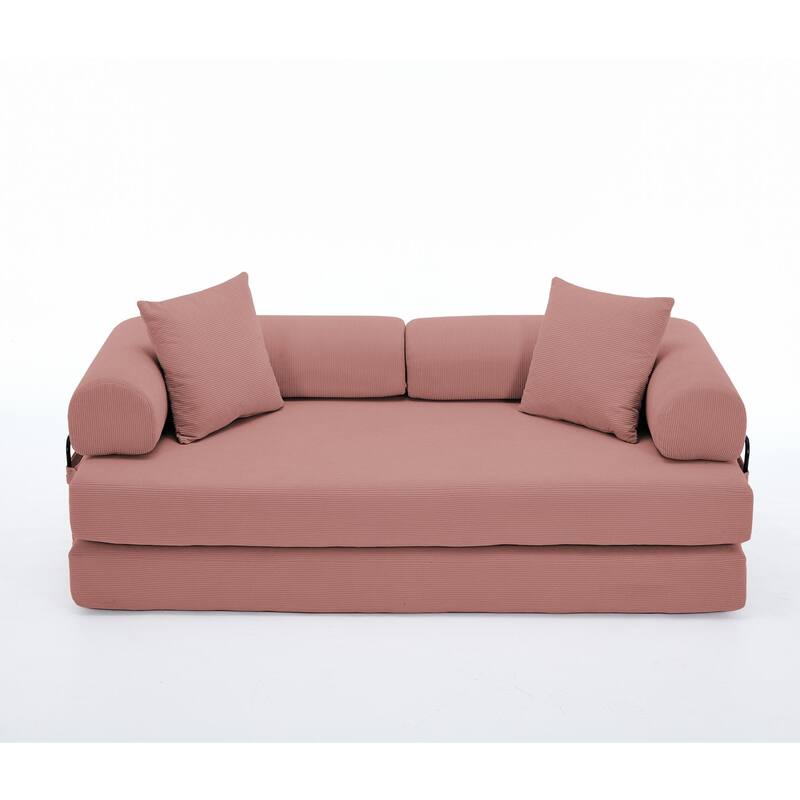 Folding Couch Convertible into King Size Floor Bed, 4-in-1 Corduroy Sleeper Sofa Bed with Moved Armrests and Non-Slip Pad