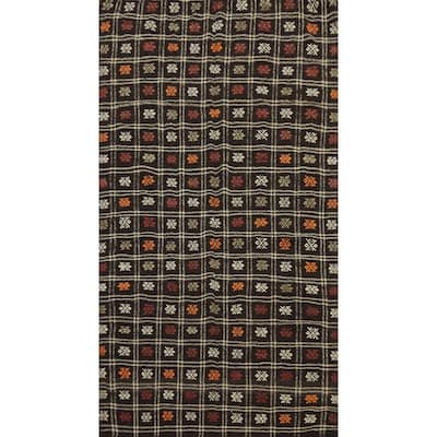 Hand Woven Oriental 100% Wool Carpet Southwestern Tribal Black Kilim Area Rug - 8' 11'' X 5' 0''