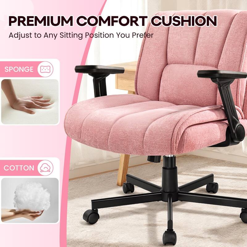 BOSSIN Criss Cross Office Chair with Flip-Up Arms - Wide Seat Desk Chair with Dynamic Airbag Lumbar Support & Wheels