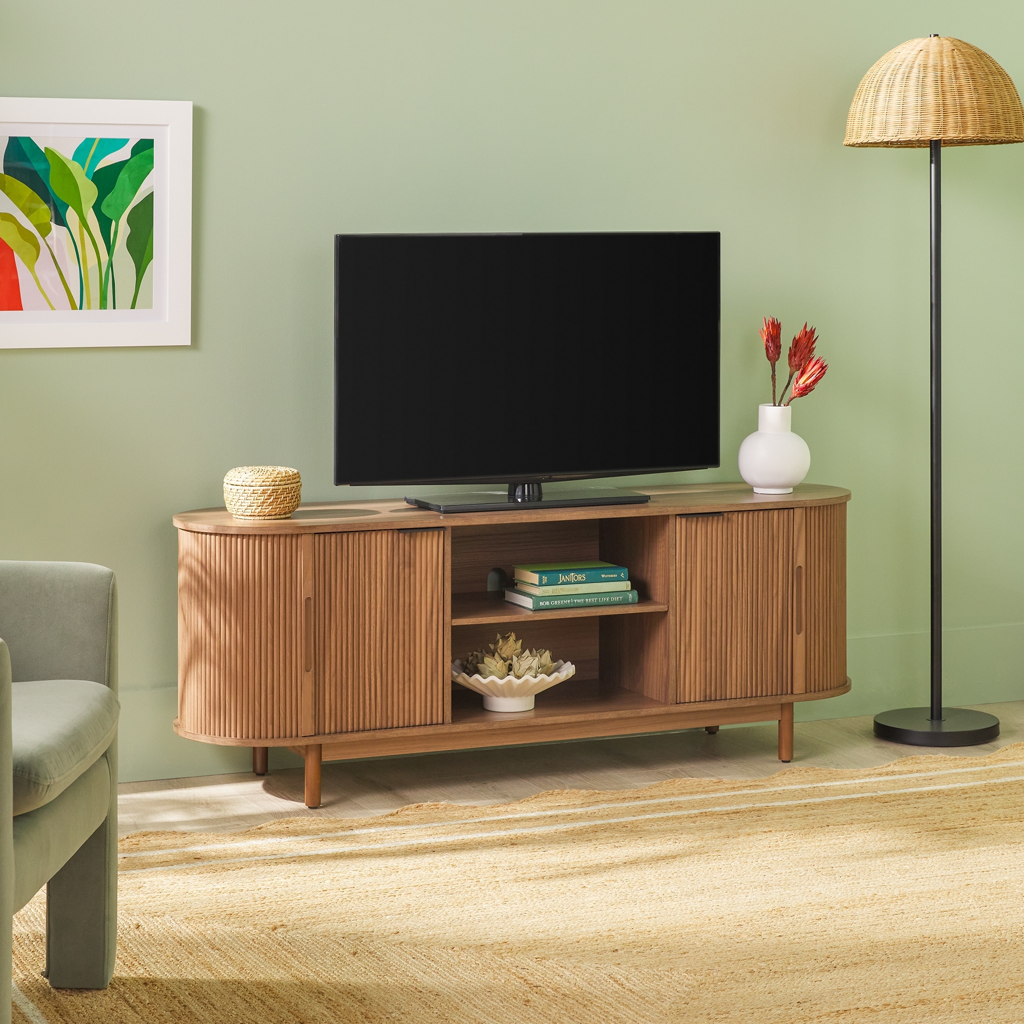 Walker Edison Modern Reeded 60-inch TV Stand with Rounded Edges