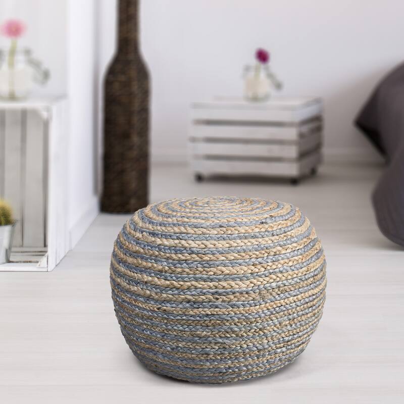 Sevita Boho Braided Jute Pouf Ottoman ( 14" x 20" )